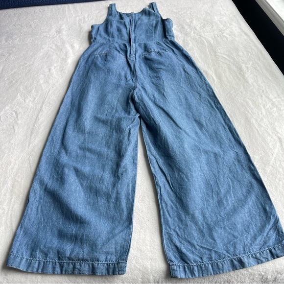 Madewell Chambray Muralist Jumpsuit Womens sz 00 Blue Denim Cotton Linen Cropped - Picture 3 of 16